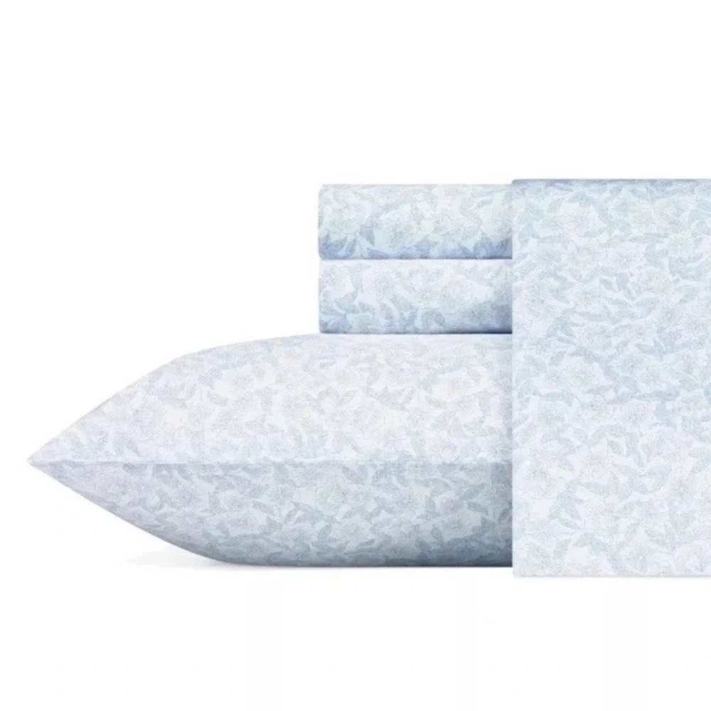Laura Ashley ~ Queen ~ Blue Floral ~ 300 Thread Count~ 100% Cotton 4pc Cotton